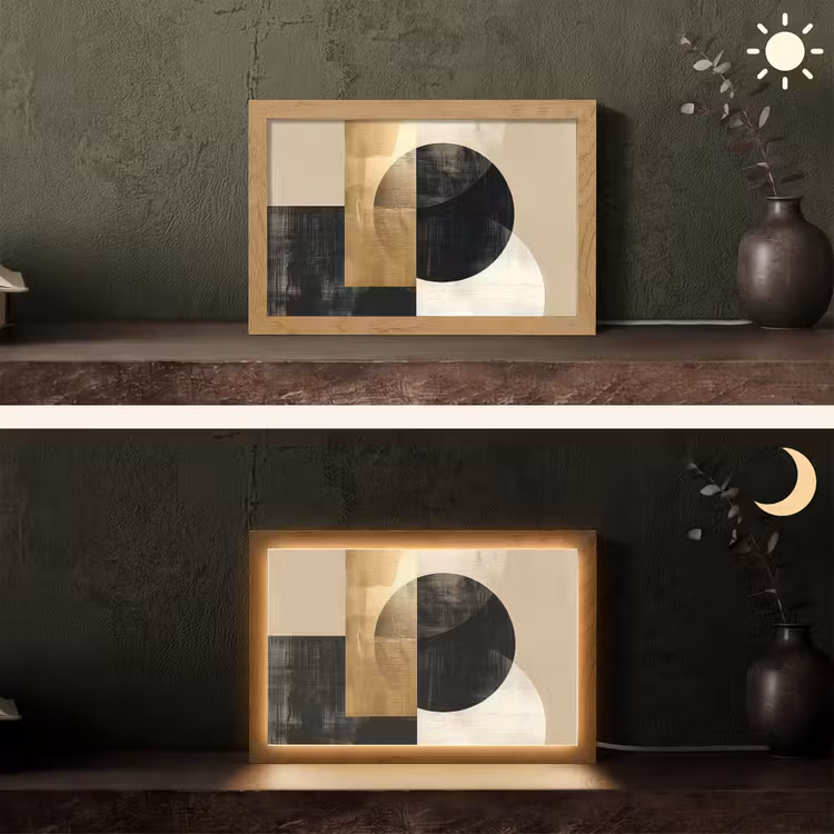 Abstract - Modern - Zwart - Goud Light Box met kabel (Tafellamp) klein -sfeer3