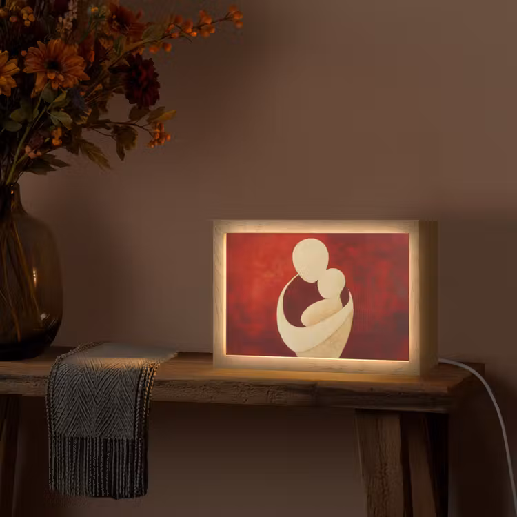 Abstract - Moeder - Kind - Rood Light Box met kabel (Tafellamp) klein -sfeer4