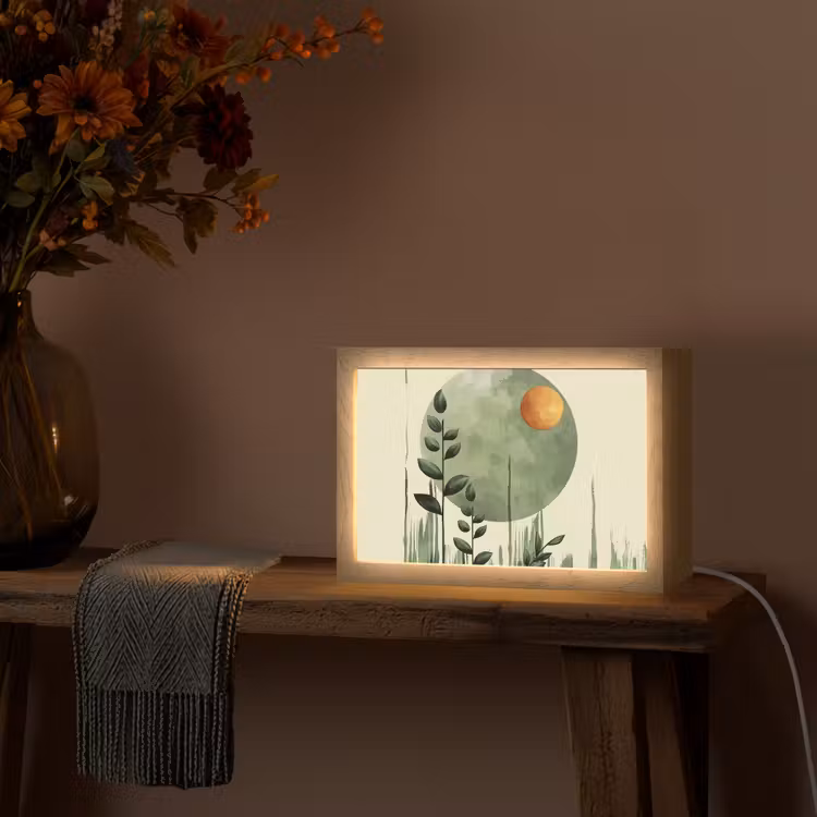 Abstract - Natuur - Kunst - Zon - Modern Light Box met kabel (Tafellamp) klein -sfeer4