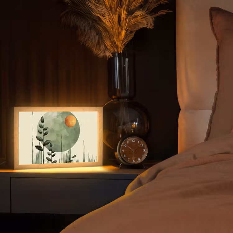 Abstract - Natuur - Kunst - Zon - Modern Light Box met kabel (Tafellamp) klein -sfeer1