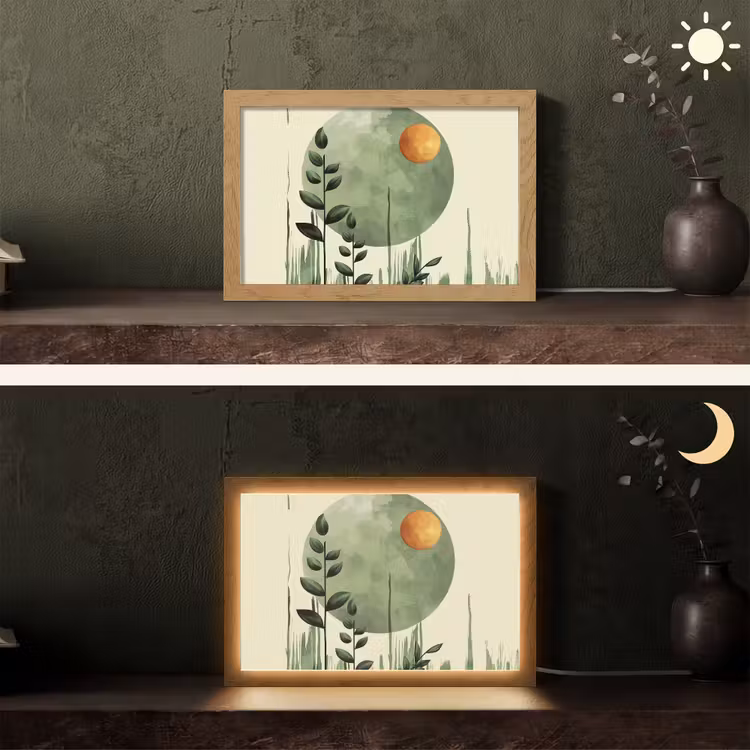 Abstract - Natuur - Kunst - Zon - Modern Light Box met kabel (Tafellamp) klein -sfeer3