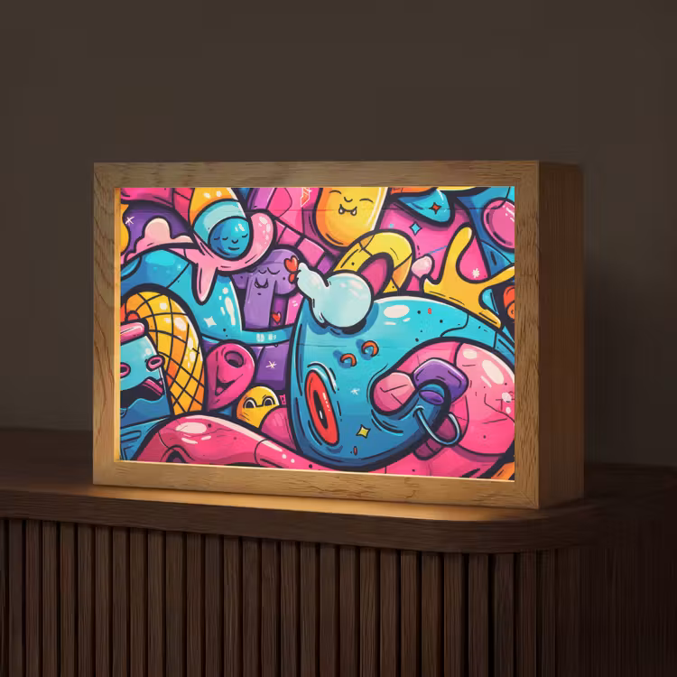 Abstract - Neon - Design - Kleurrijk - Graffiti Light Box met kabel (Tafellamp) klein -z3d_website