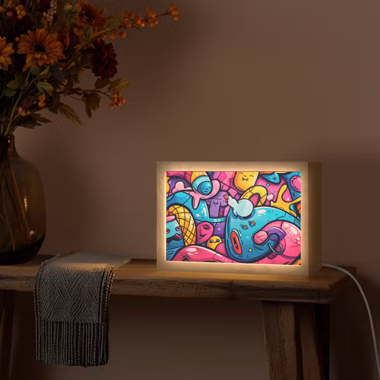 Abstract - Neon - Design - Kleurrijk - Graffiti Light Box met kabel (Tafellamp) klein -sfeer4