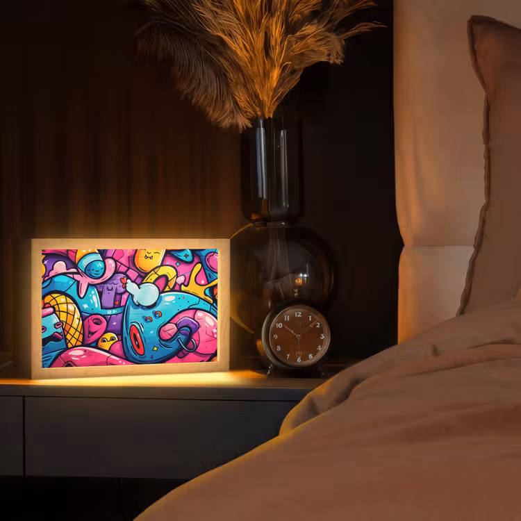Abstract - Neon - Design - Kleurrijk - Graffiti Light Box met kabel (Tafellamp) klein -sfeer1