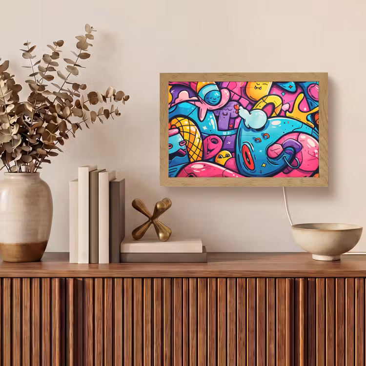Abstract - Neon - Design - Kleurrijk - Graffiti Light Box met kabel (Tafellamp) klein -sfeer2