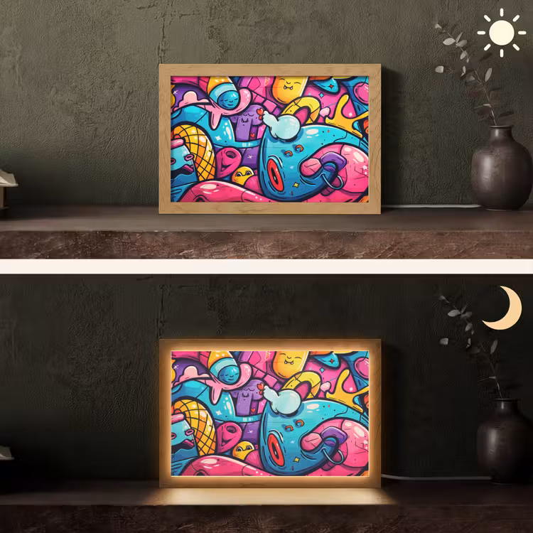 Abstract - Neon - Design - Kleurrijk - Graffiti Light Box met kabel (Tafellamp) klein -sfeer3