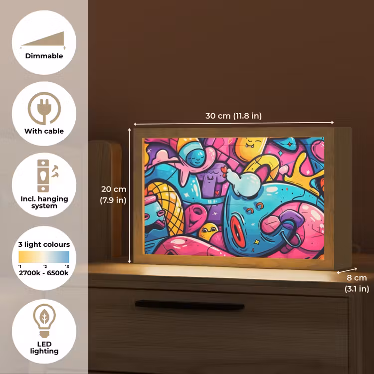 Abstract - Neon - Design - Kleurrijk - Graffiti Light Box met kabel (Tafellamp) klein -USP_EN