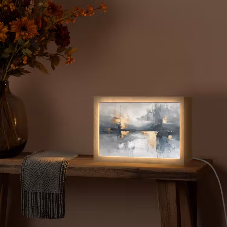 Abstract - Verf - Kunst - Goud Light Box met kabel (Tafellamp) klein -sfeer4