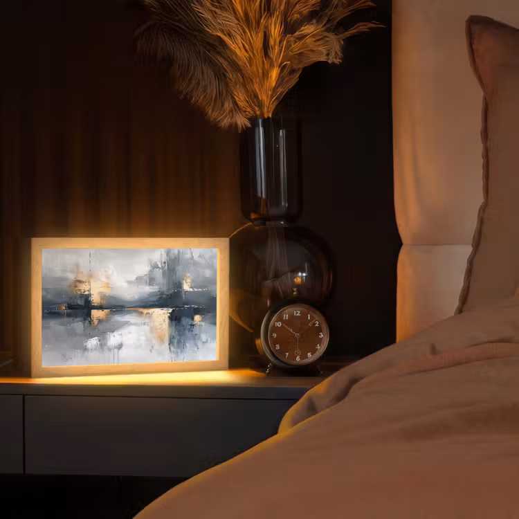 Abstract - Verf - Kunst - Goud Light Box met kabel (Tafellamp) klein -sfeer1