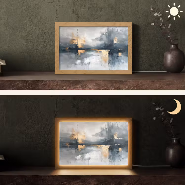 Abstract - Verf - Kunst - Goud Light Box met kabel (Tafellamp) klein -sfeer3