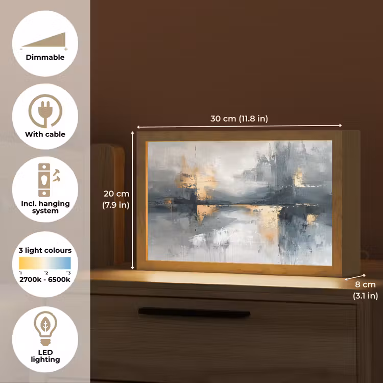 Abstract - Verf - Kunst - Goud Light Box met kabel (Tafellamp) klein -USP_EN