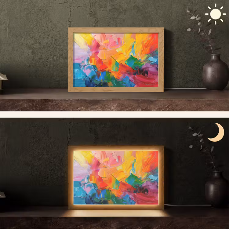 Abstract - Verflook - Modern - Kleurrijk Light Box met kabel (Tafellamp) klein -sfeer3