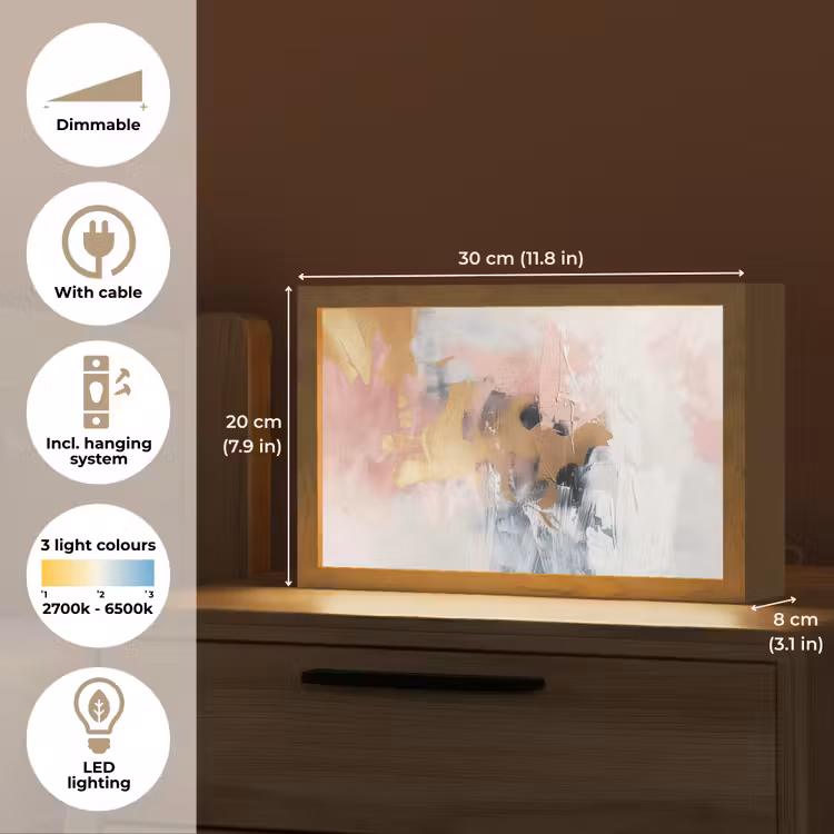Abstract - Pastel kleuren - Goud - Modern - Aesthetic Light Box met kabel (Tafellamp) klein -USP_EN