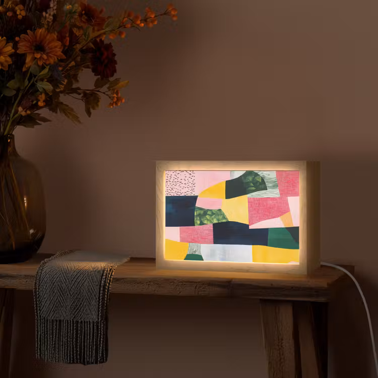 Abstract - Roze - Lappen - Vormen - Geel Light Box met kabel (Tafellamp) klein -sfeer4