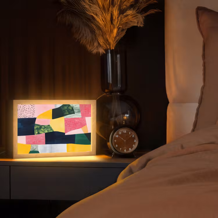 Abstract - Roze - Lappen - Vormen - Geel Light Box met kabel (Tafellamp) klein -sfeer1