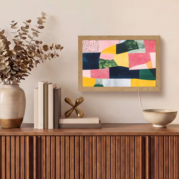 Abstract - Roze - Lappen - Vormen - Geel Light Box met kabel (Tafellamp) klein -sfeer2