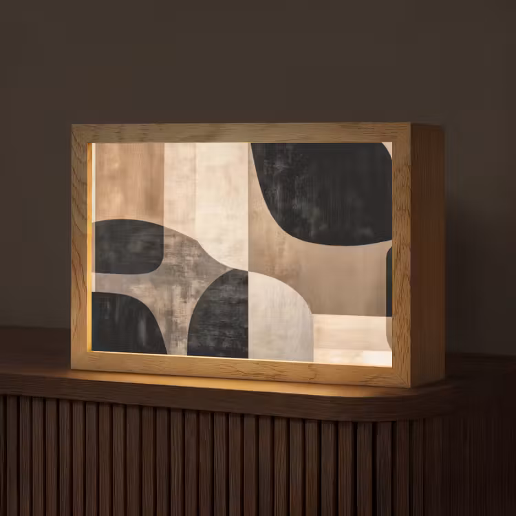 Abstract - Vlakken - Zwart - Rond Light Box met kabel (Tafellamp) klein -z3d_website