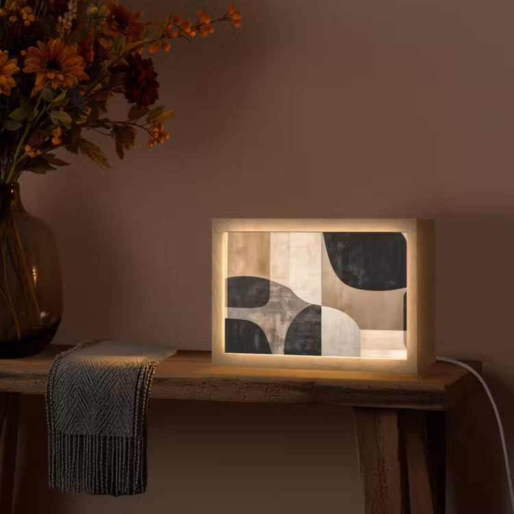 Abstract - Vlakken - Zwart - Rond Light Box met kabel (Tafellamp) klein -sfeer4