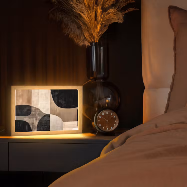 Abstract - Vlakken - Zwart - Rond Light Box met kabel (Tafellamp) klein -sfeer1