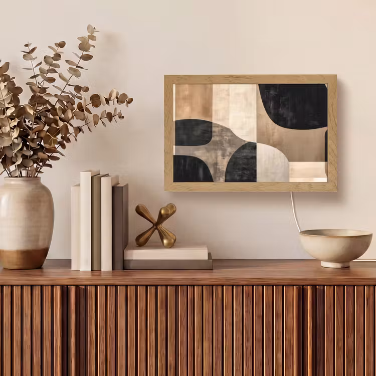Abstract - Vlakken - Zwart - Rond Light Box met kabel (Tafellamp) klein -sfeer2