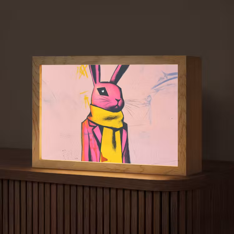 Abstract - Konijn - Sjaal - Geel Light Box met kabel (Tafellamp) klein -z3d_website