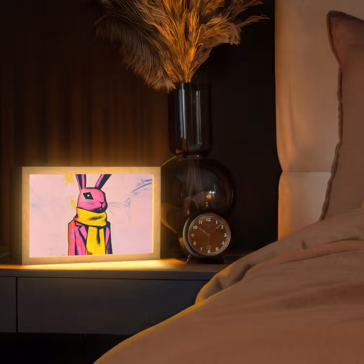 Abstract - Konijn - Sjaal - Geel Light Box met kabel (Tafellamp) klein -sfeer1