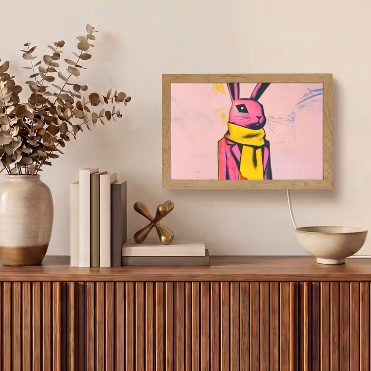 Abstract - Konijn - Sjaal - Geel Light Box met kabel (Tafellamp) klein -sfeer2