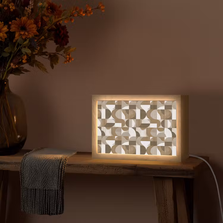 Abstract - Retro - Bruin Light Box met kabel (Tafellamp) klein 924 -sfeer4