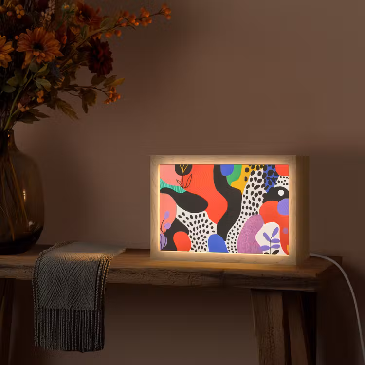 Abstract - Vormen - Kleuren - Stippen Light Box met kabel (Tafellamp) klein -sfeer4