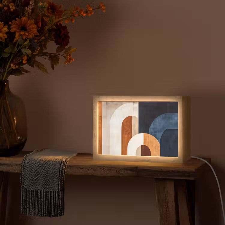 Abstract - Vormen - Donkerblauw Light Box met kabel (Tafellamp) klein -sfeer4