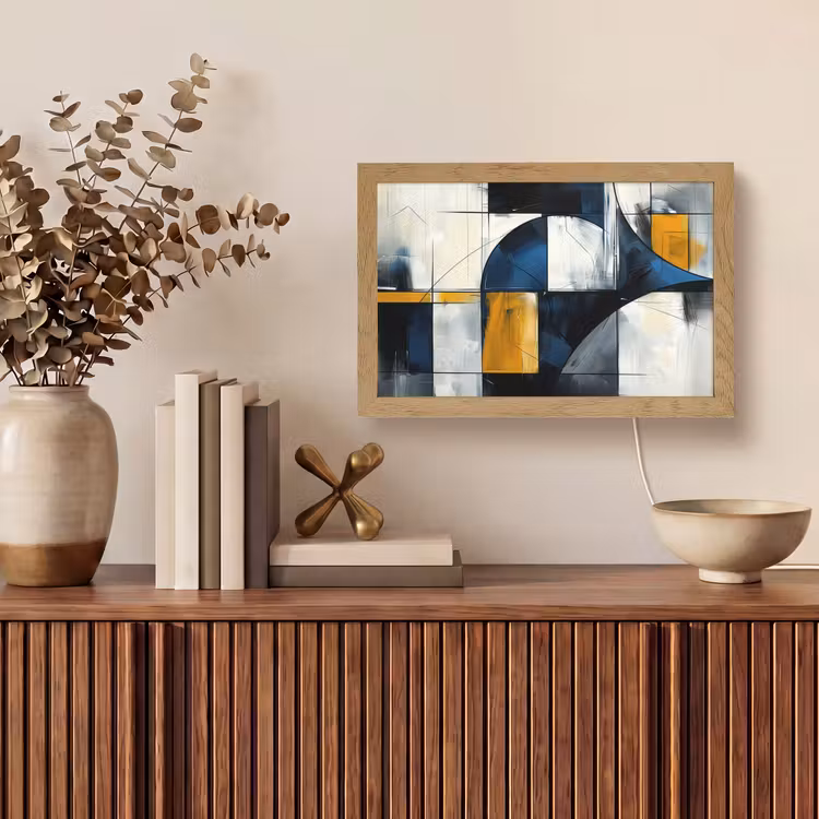 Abstract - Vormen - Goud - Blauw - Geometrisch Light Box met kabel (Tafellamp) klein -sfeer2