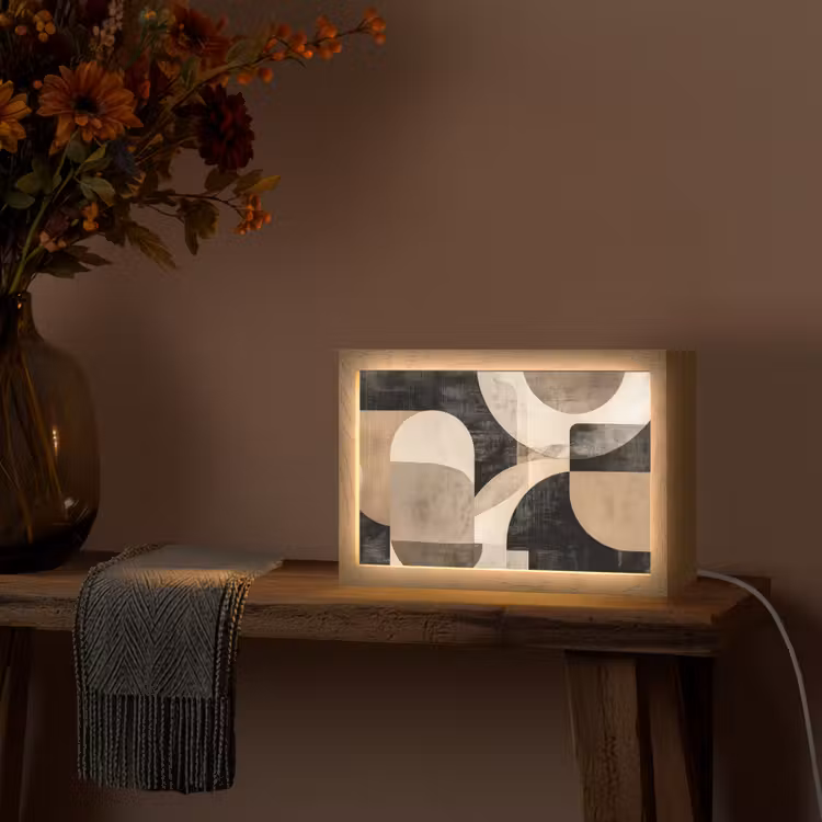 Abstract - Vormen - Modern - Beige Light Box met kabel (Tafellamp) klein -sfeer4