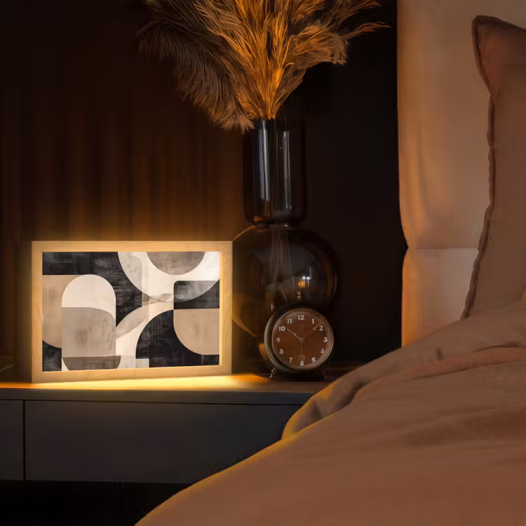 Abstract - Vormen - Modern - Beige Light Box met kabel (Tafellamp) klein -sfeer1