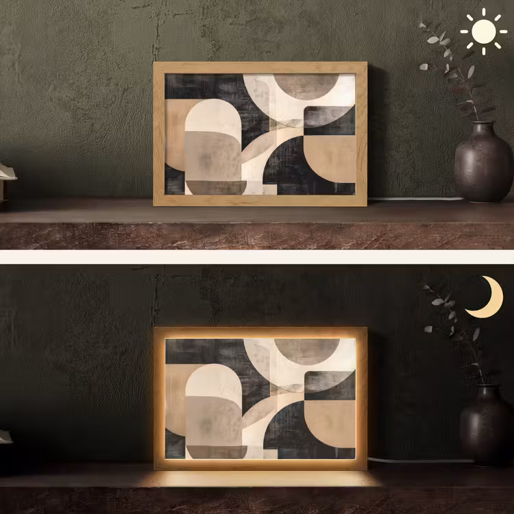 Abstract - Vormen - Modern - Beige Light Box met kabel (Tafellamp) klein -sfeer3