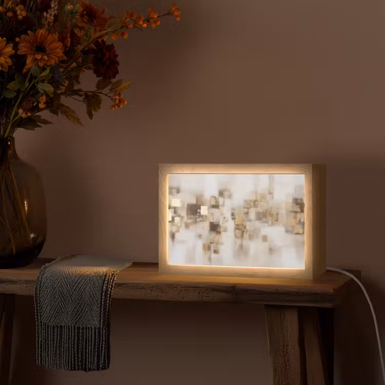 Abstracte vierkanten - Aardetonen - Mistig Light Box met kabel (Tafellamp) klein -sfeer4