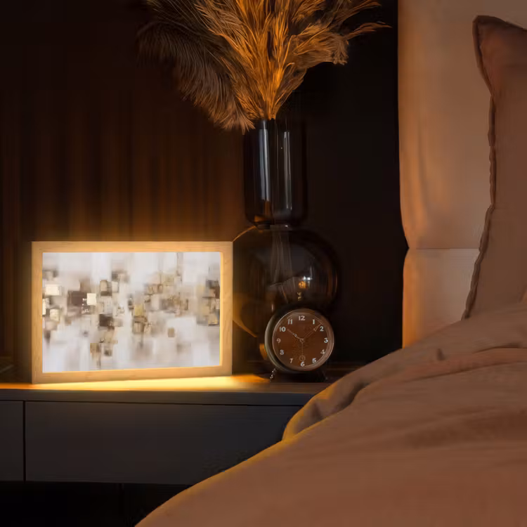 Abstracte vierkanten - Aardetonen - Mistig Light Box met kabel (Tafellamp) klein -sfeer1