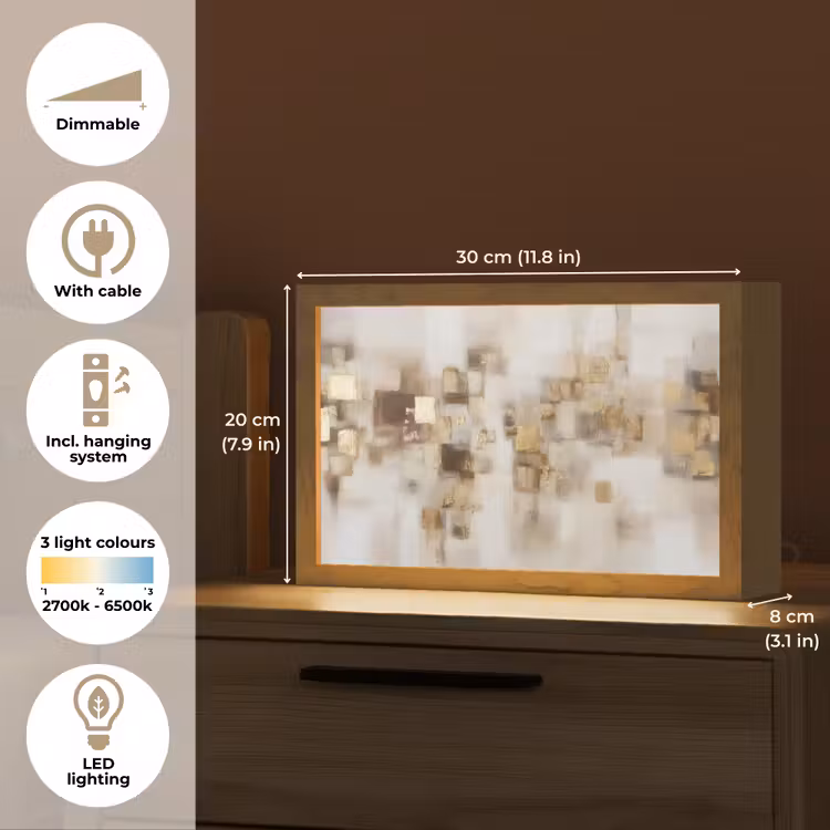 Abstracte vierkanten - Aardetonen - Mistig Light Box met kabel (Tafellamp) klein -USP_EN