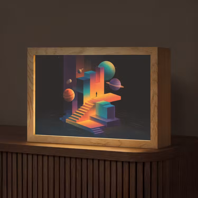 Abstract - Trappen - Mens - Planeten Light Box met kabel (Tafellamp) klein -z3d_website