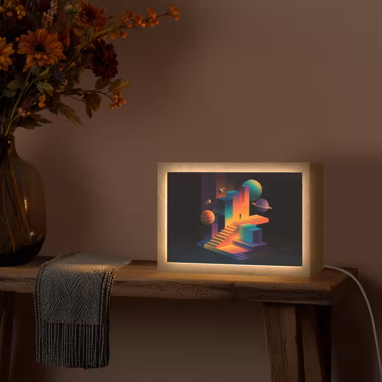 Abstract - Trappen - Mens - Planeten Light Box met kabel (Tafellamp) klein -sfeer4