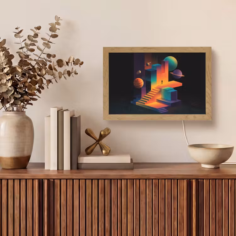 Abstract - Trappen - Mens - Planeten Light Box met kabel (Tafellamp) klein -sfeer2