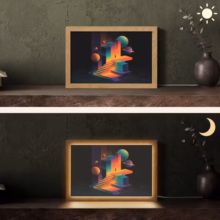 Abstract - Trappen - Mens - Planeten Light Box met kabel (Tafellamp) klein -sfeer3