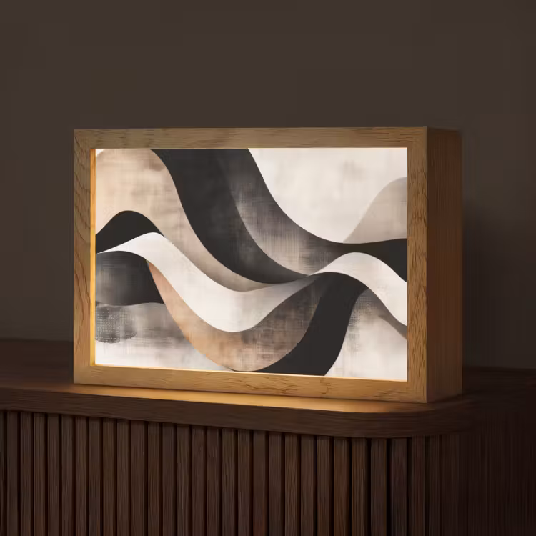 Abstract - Golven - Zwart - Verweerd Light Box met kabel (Tafellamp) klein -z3d_website