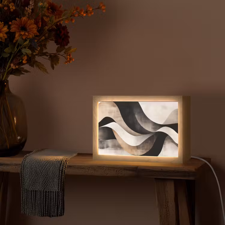 Abstract - Golven - Zwart - Verweerd Light Box met kabel (Tafellamp) klein -sfeer4