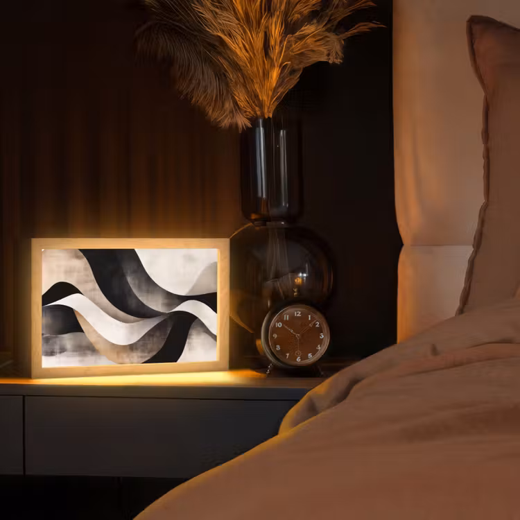 Abstract - Golven - Zwart - Verweerd Light Box met kabel (Tafellamp) klein -sfeer1