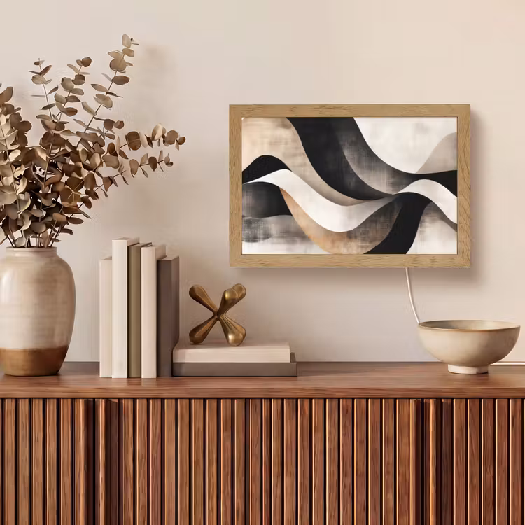 Abstract - Golven - Zwart - Verweerd Light Box met kabel (Tafellamp) klein -sfeer2