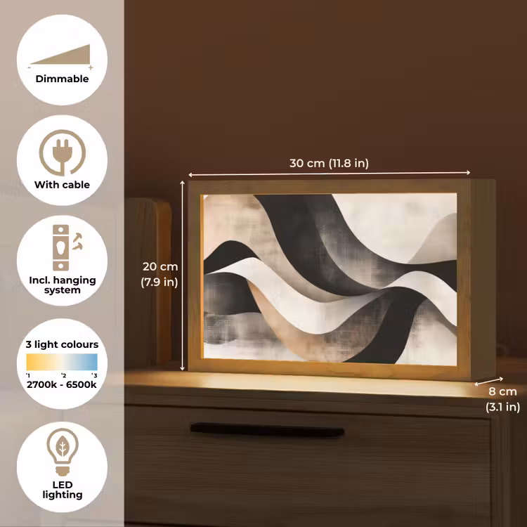 Abstract - Golven - Zwart - Verweerd Light Box met kabel (Tafellamp) klein -USP_EN
