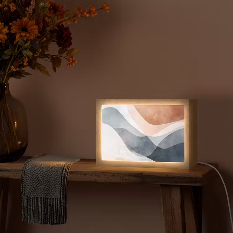 Abstract - Golven - Blauw Light Box met kabel (Tafellamp) klein -sfeer4