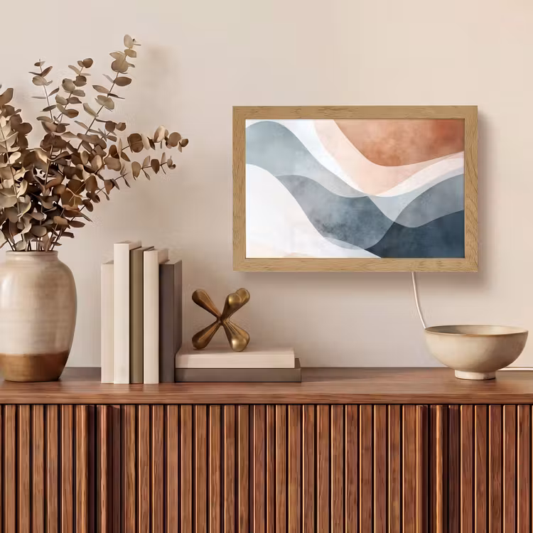Abstract - Golven - Blauw Light Box met kabel (Tafellamp) klein -sfeer2
