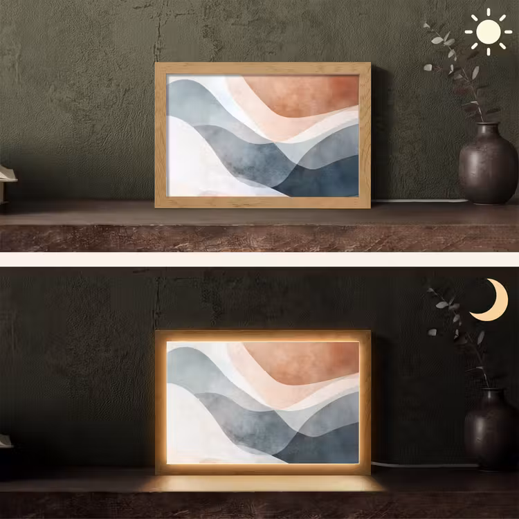 Abstract - Golven - Blauw Light Box met kabel (Tafellamp) klein -sfeer3