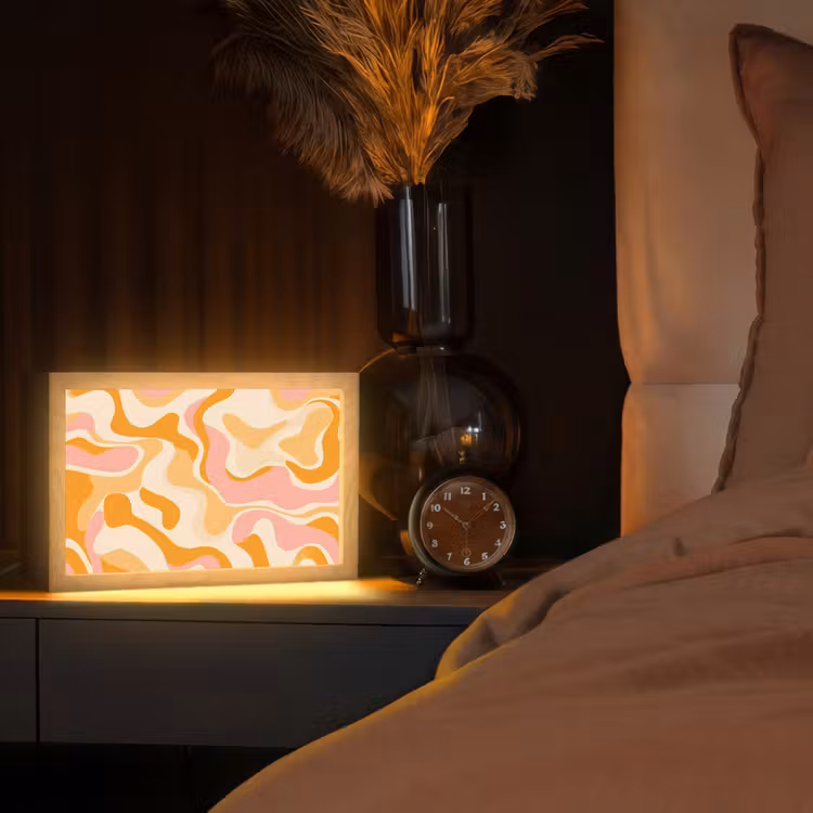 Abstract - Golvend - Oranje Light Box met kabel (Tafellamp) klein -sfeer1